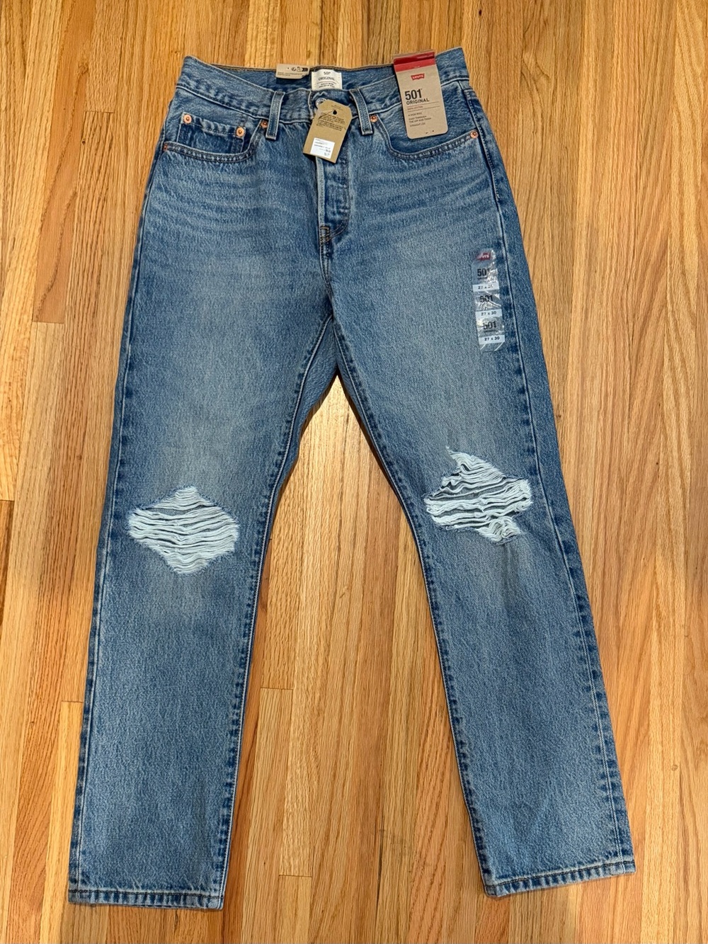 Levi's Slim Straight Ripped Knee Jeans - Light Blue